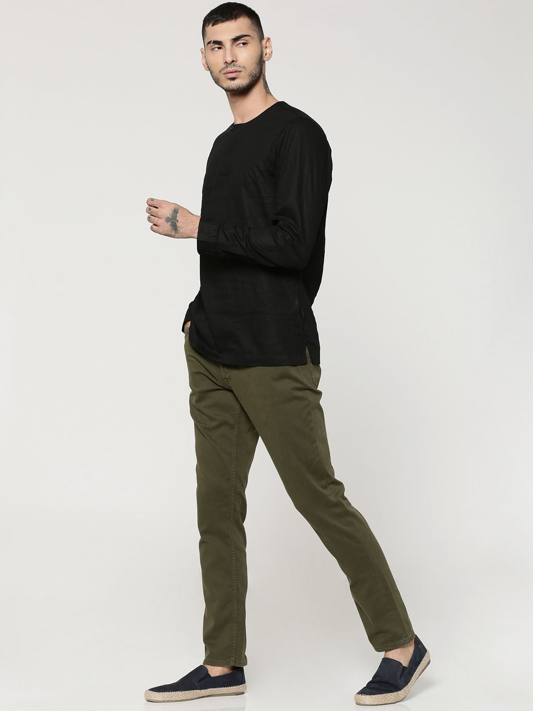 Black Slim Fit Henley Neck T-Shirt