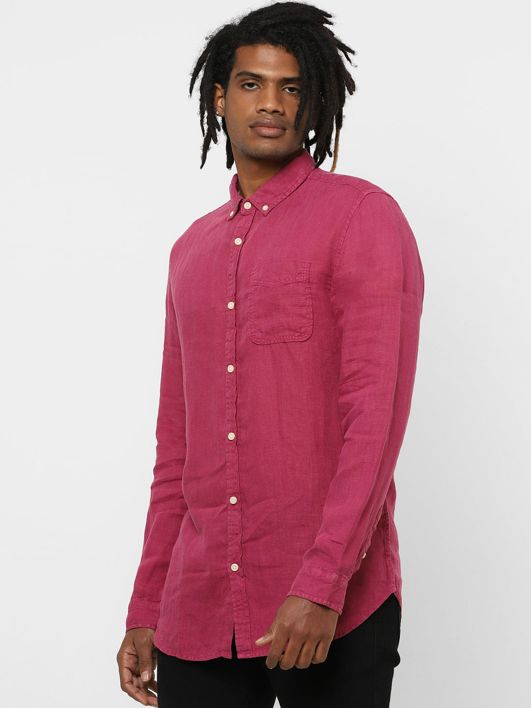 Red Full Sleeves Linen Shirt