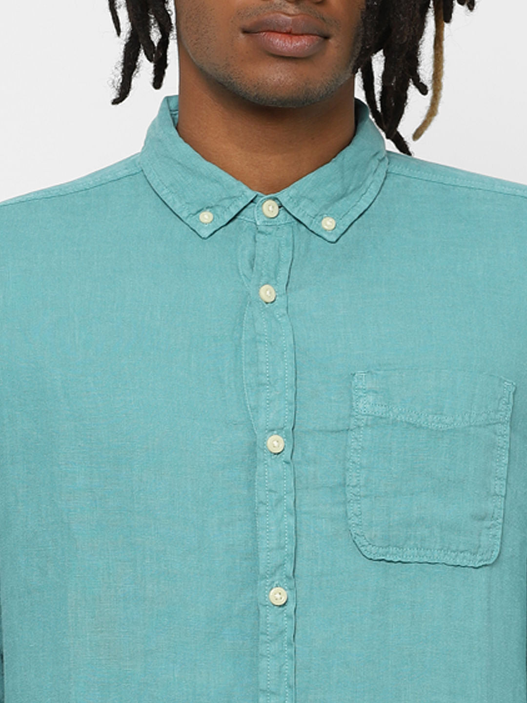 Green Full Sleeves Linen Shirt