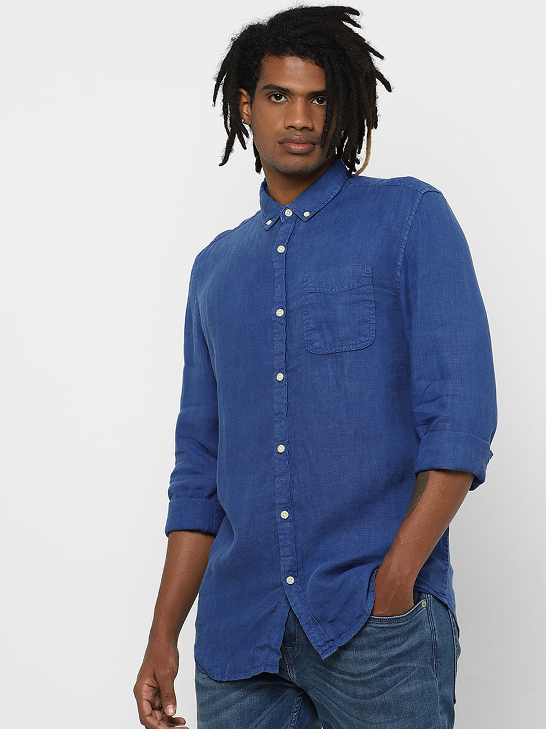 Blue Full Sleeves Linen Shirt