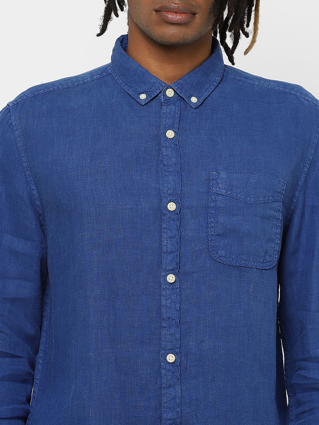 Blue Full Sleeves Linen Shirt