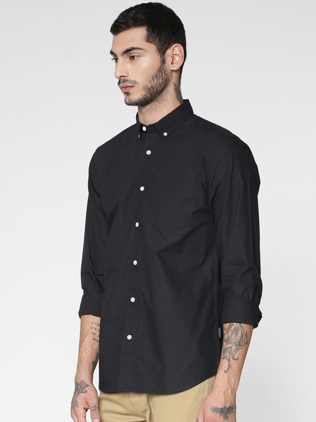 Black Slim Fit Full Sleeves Shirt