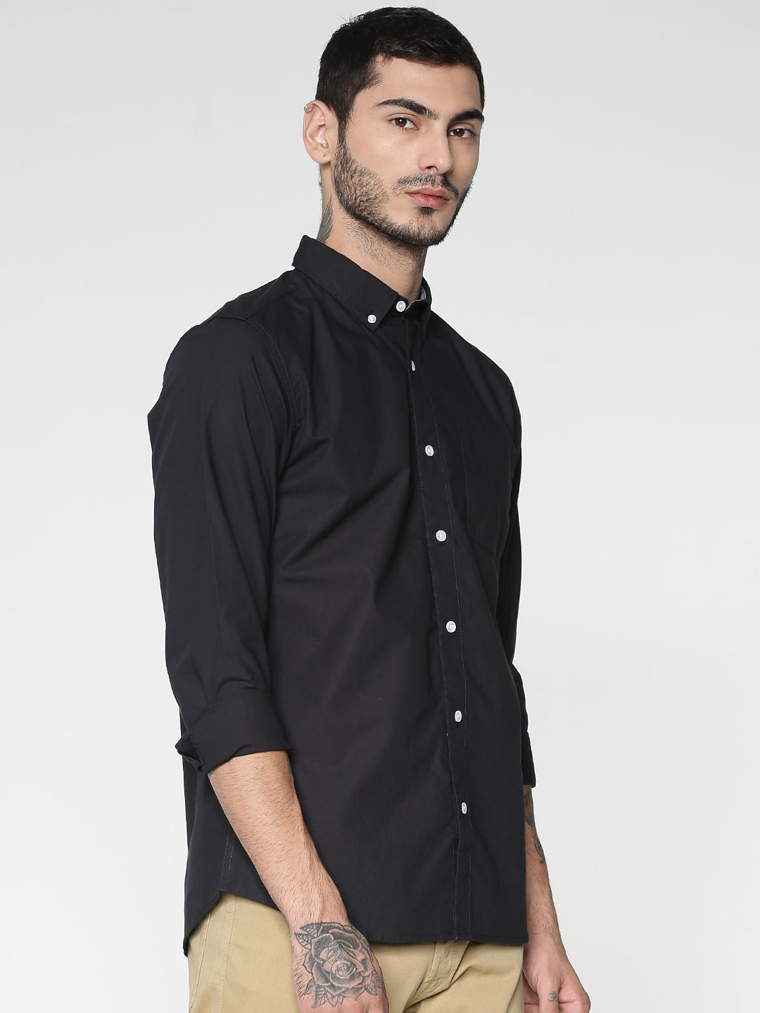 Black Slim Fit Full Sleeves Shirt