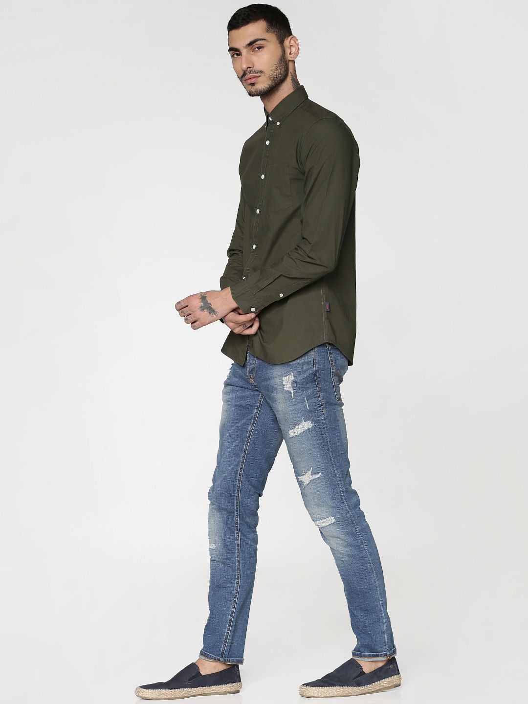 Green Slim Fit Full Sleeves Shirt