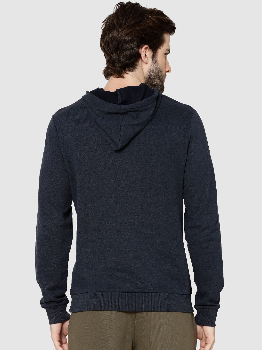 Navy Blue Logo Print Hooded Sweatshirt