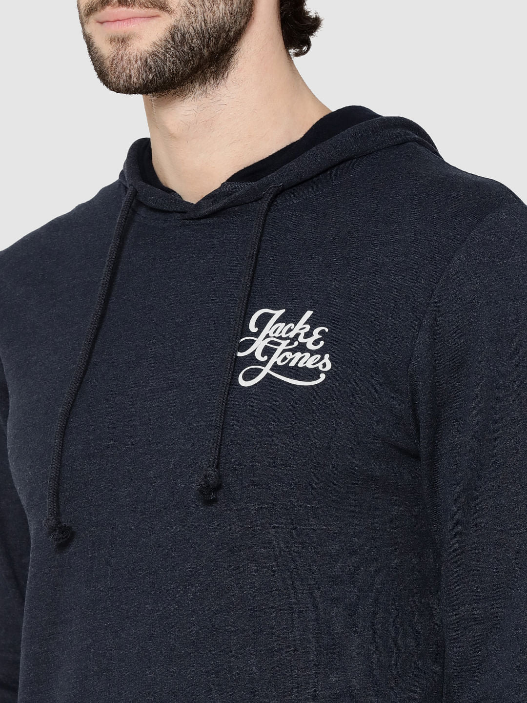 Navy Blue Logo Print Hooded Sweatshirt