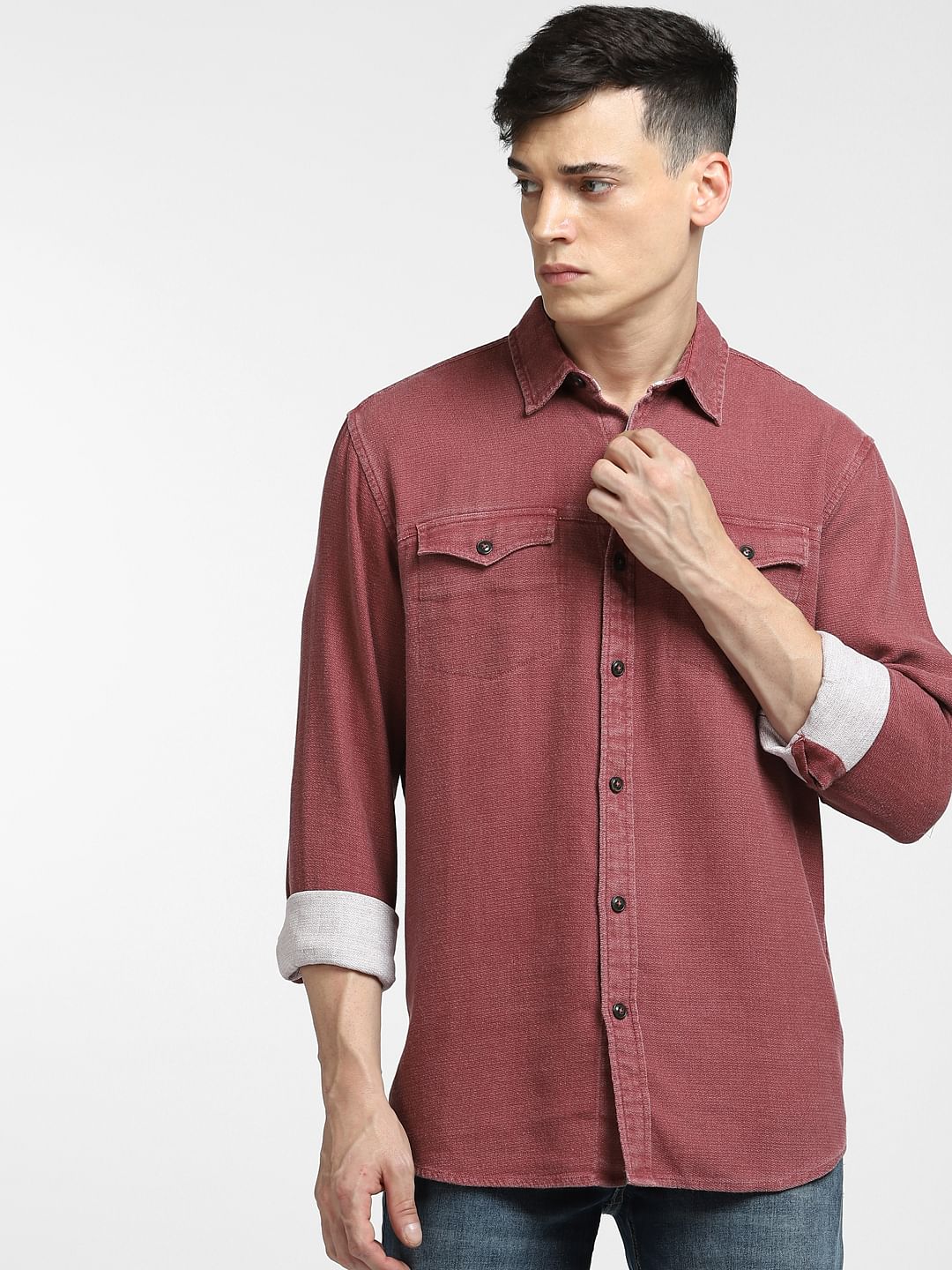 Dark Pink Dobby Full Sleeves Shirt