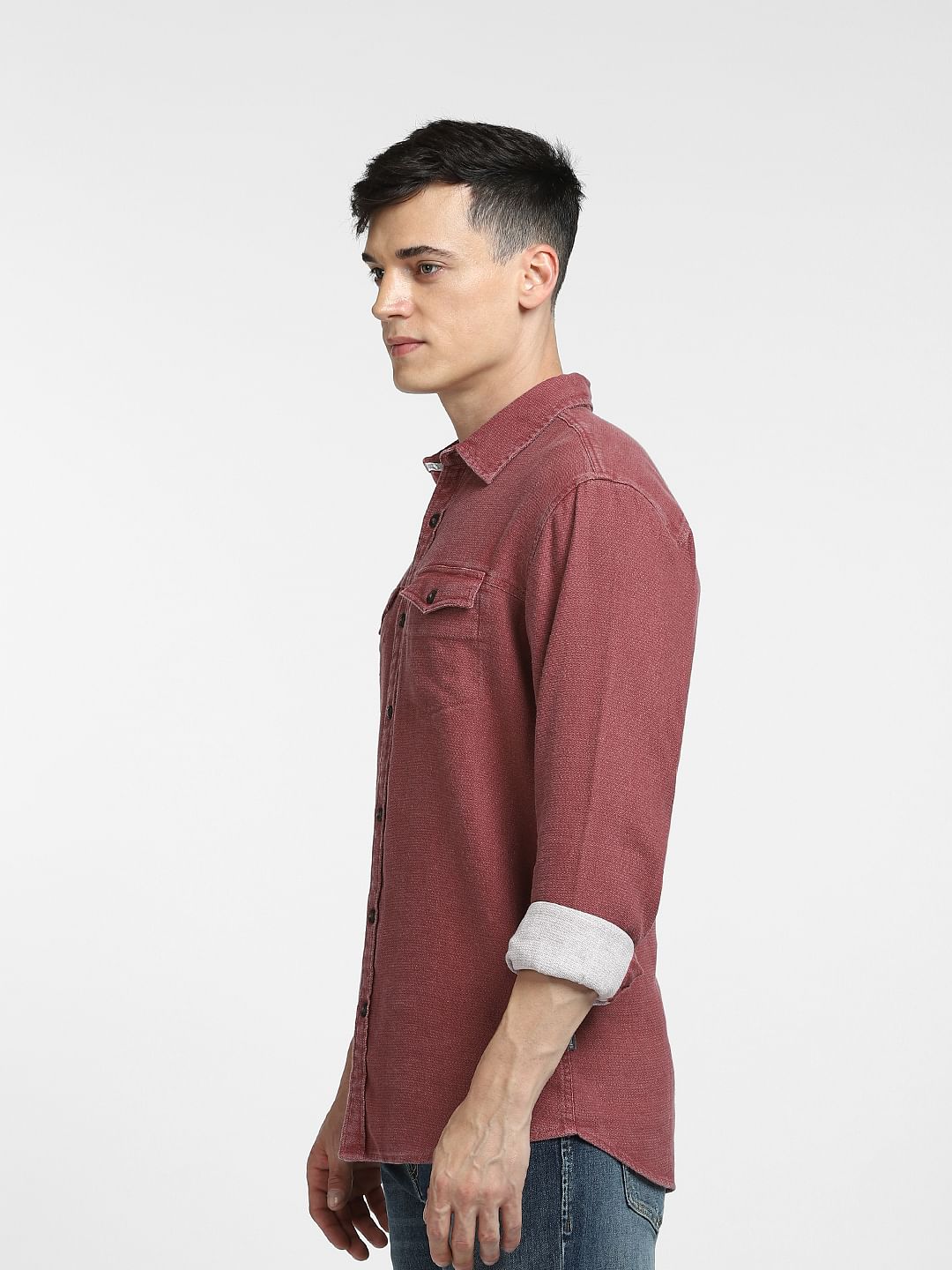Dark Pink Dobby Full Sleeves Shirt