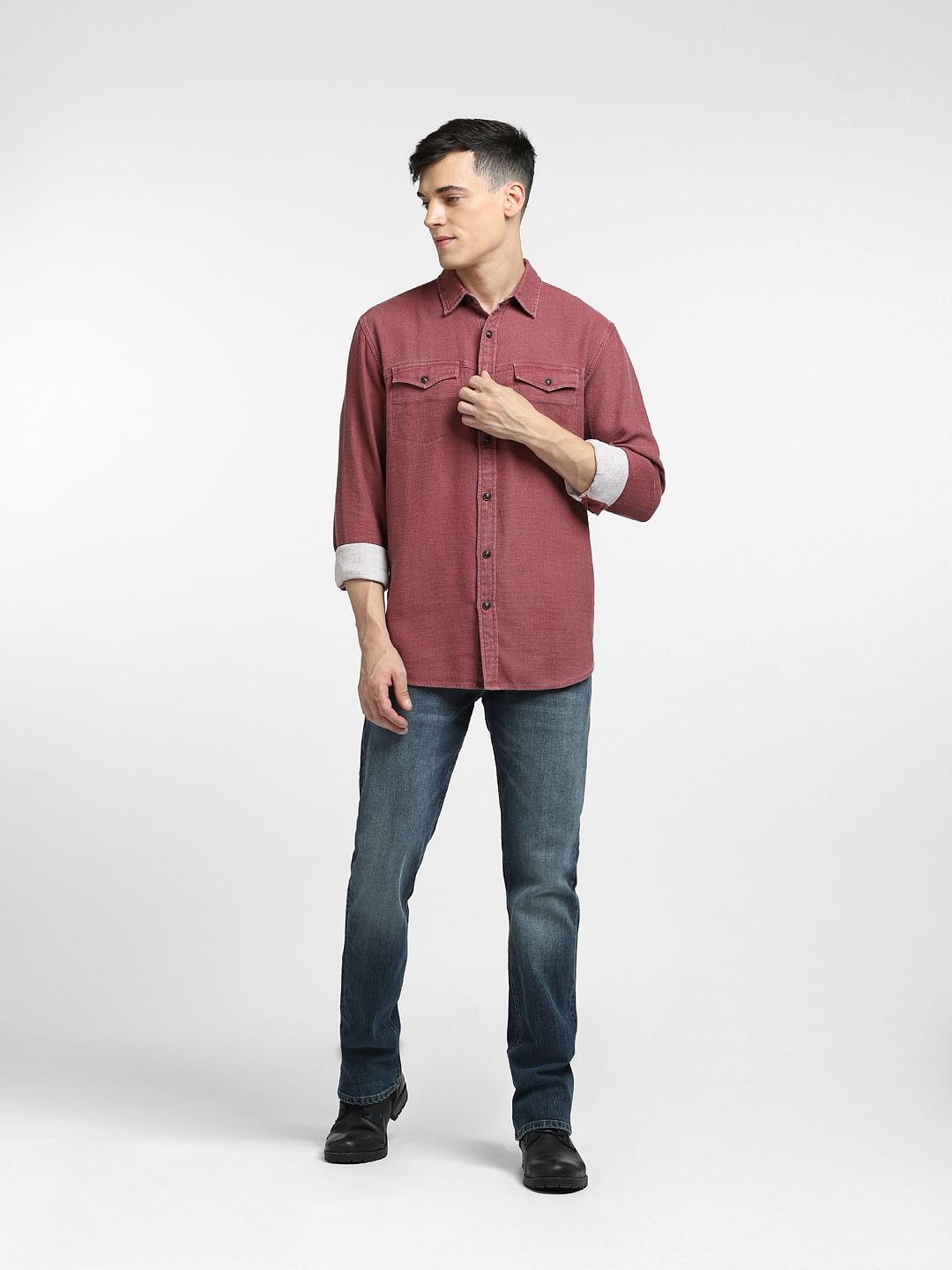 Dark Pink Dobby Full Sleeves Shirt