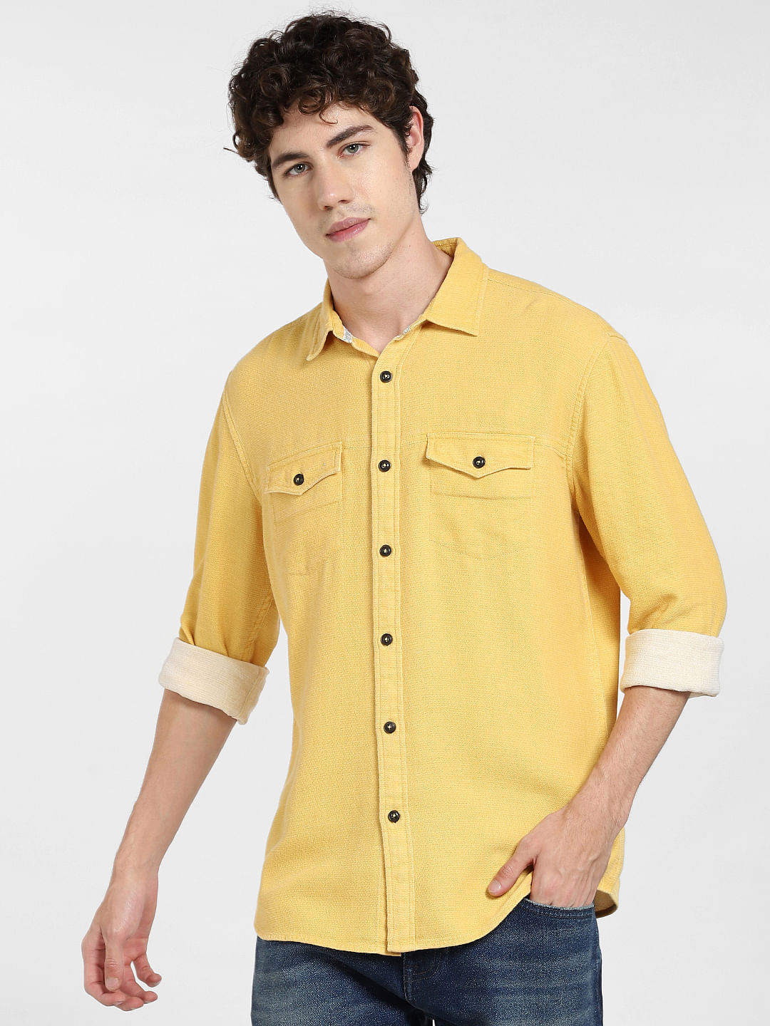 Yellow Dobby Full Sleeves Shirt