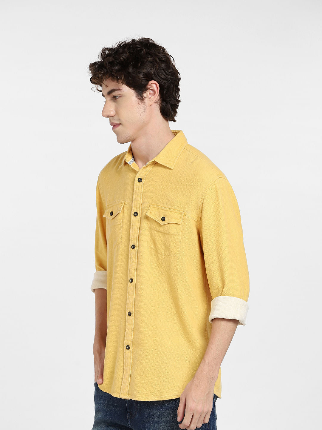 Yellow Dobby Full Sleeves Shirt