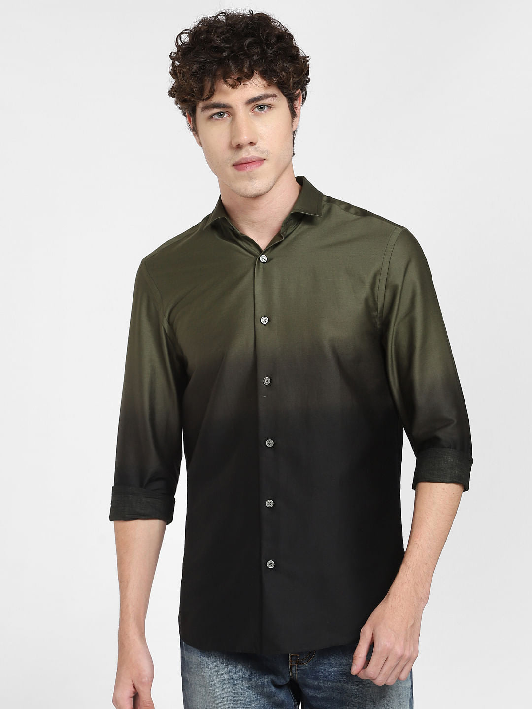 Green Gradient Print Full Sleeves Shirt