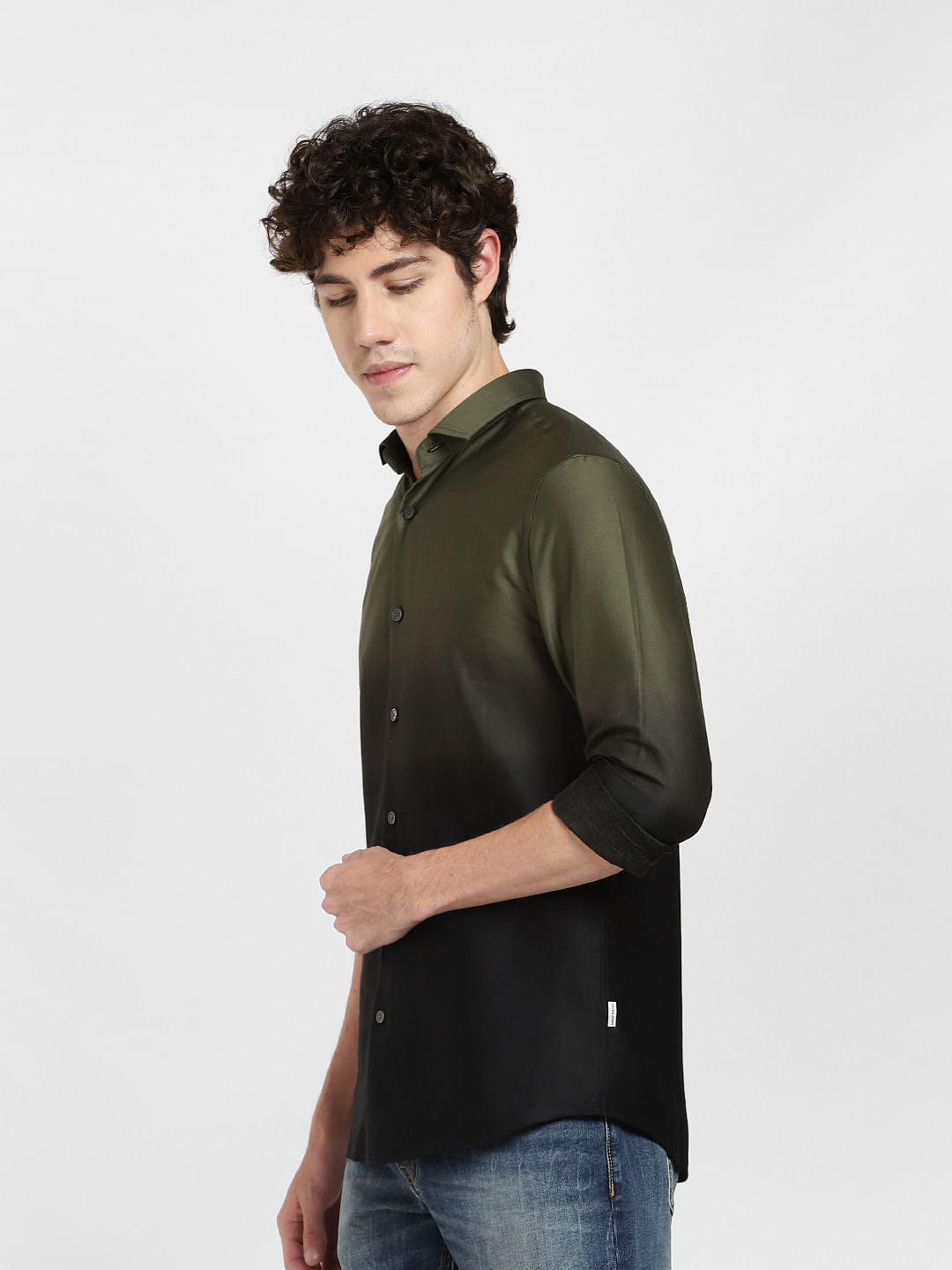 Green Gradient Print Full Sleeves Shirt