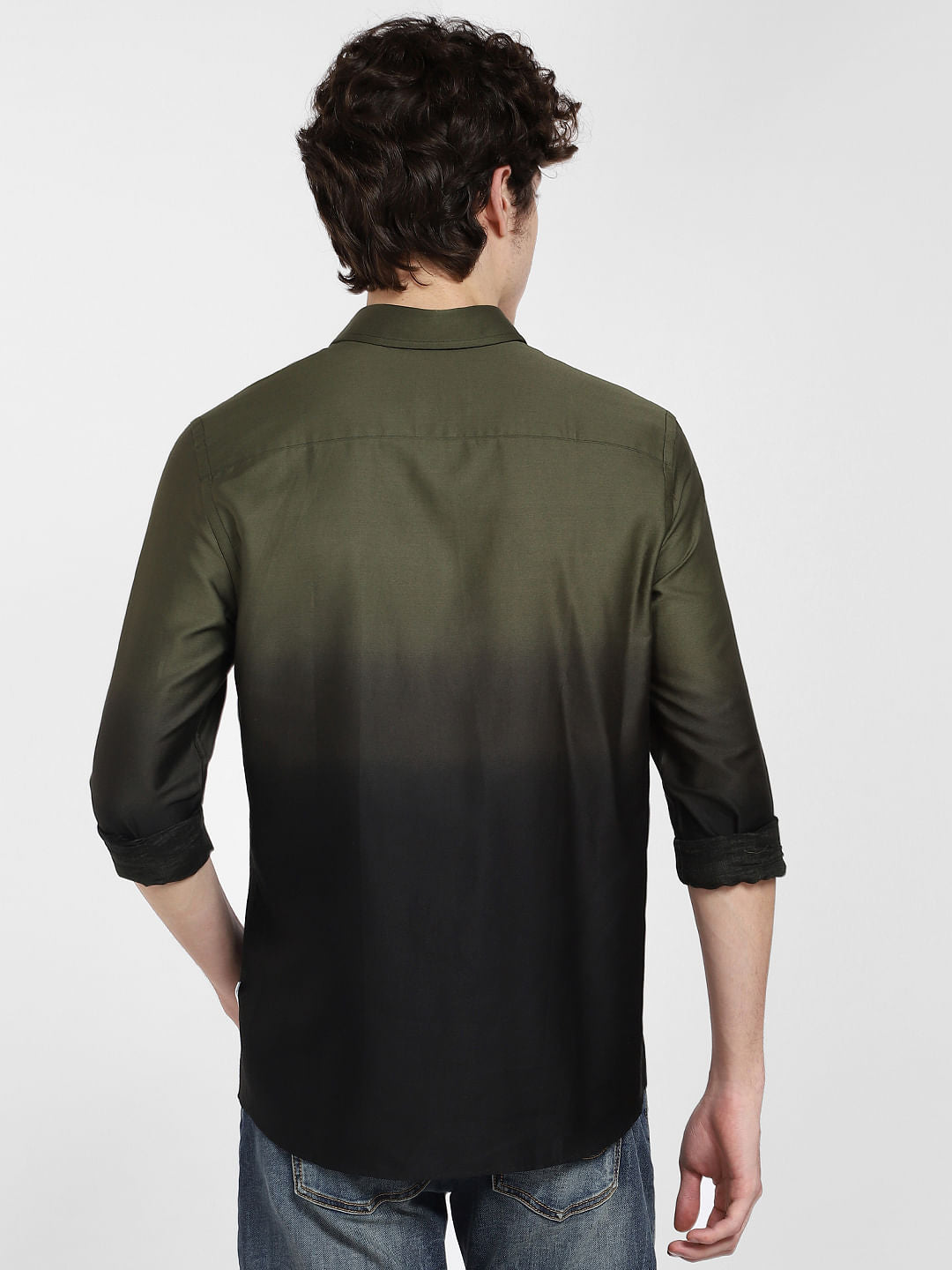 Green Gradient Print Full Sleeves Shirt