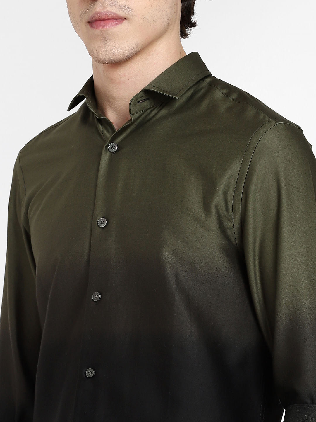 Green Gradient Print Full Sleeves Shirt