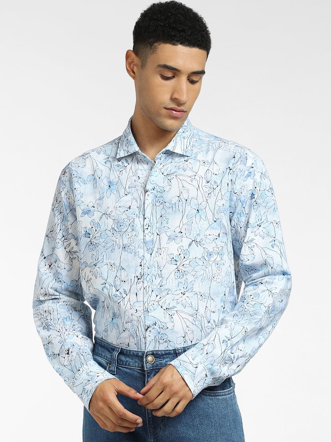 Blue Floral Print Full Sleeves Shirt