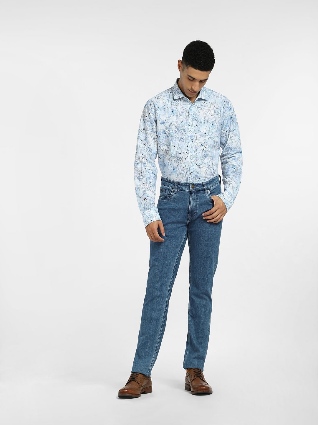 Blue Floral Print Full Sleeves Shirt