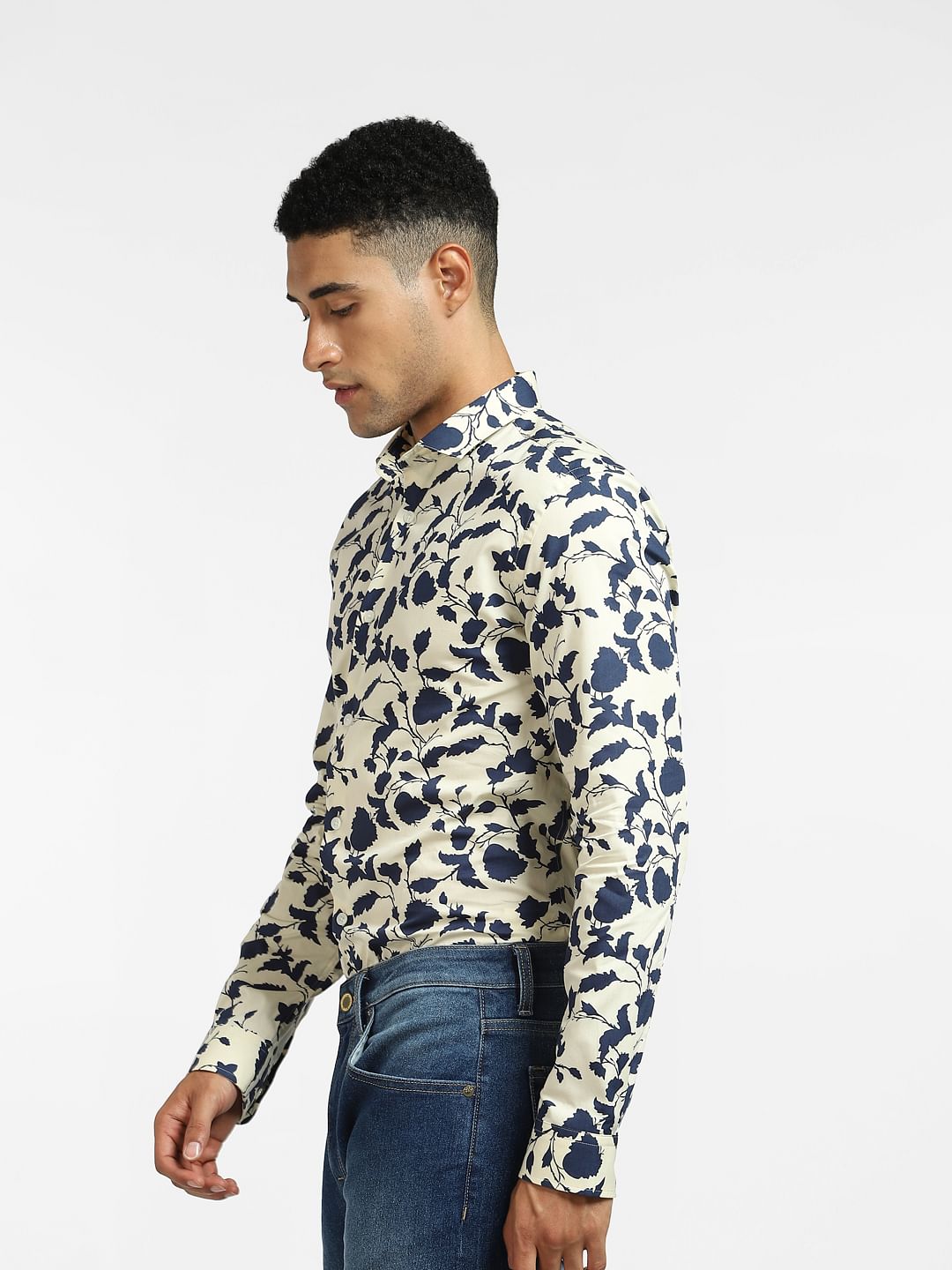 Light Beige Floral Full Sleeves Shirt