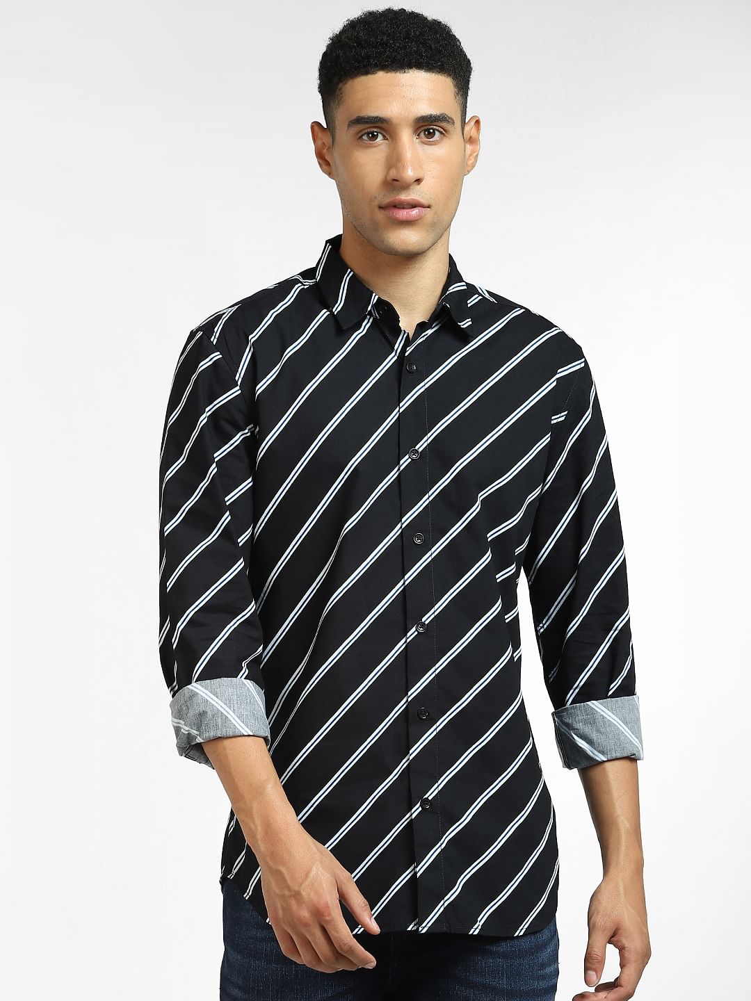 Black Striped Full Sleeves Shirt