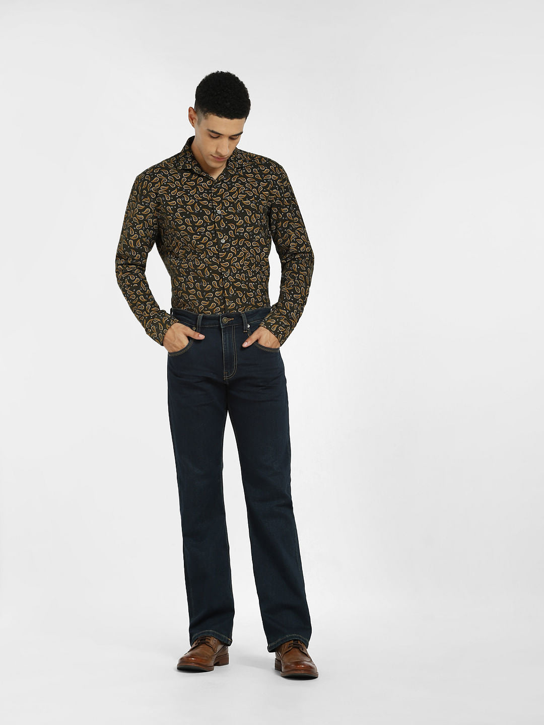 Green Paisley Print Full Sleeves Shirt