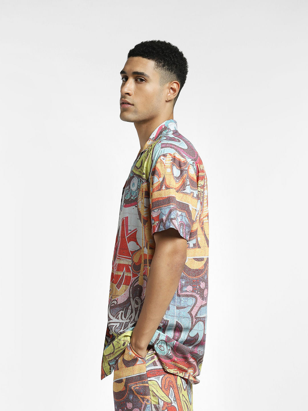 Orange Graffiti Print Co-ord Shirt