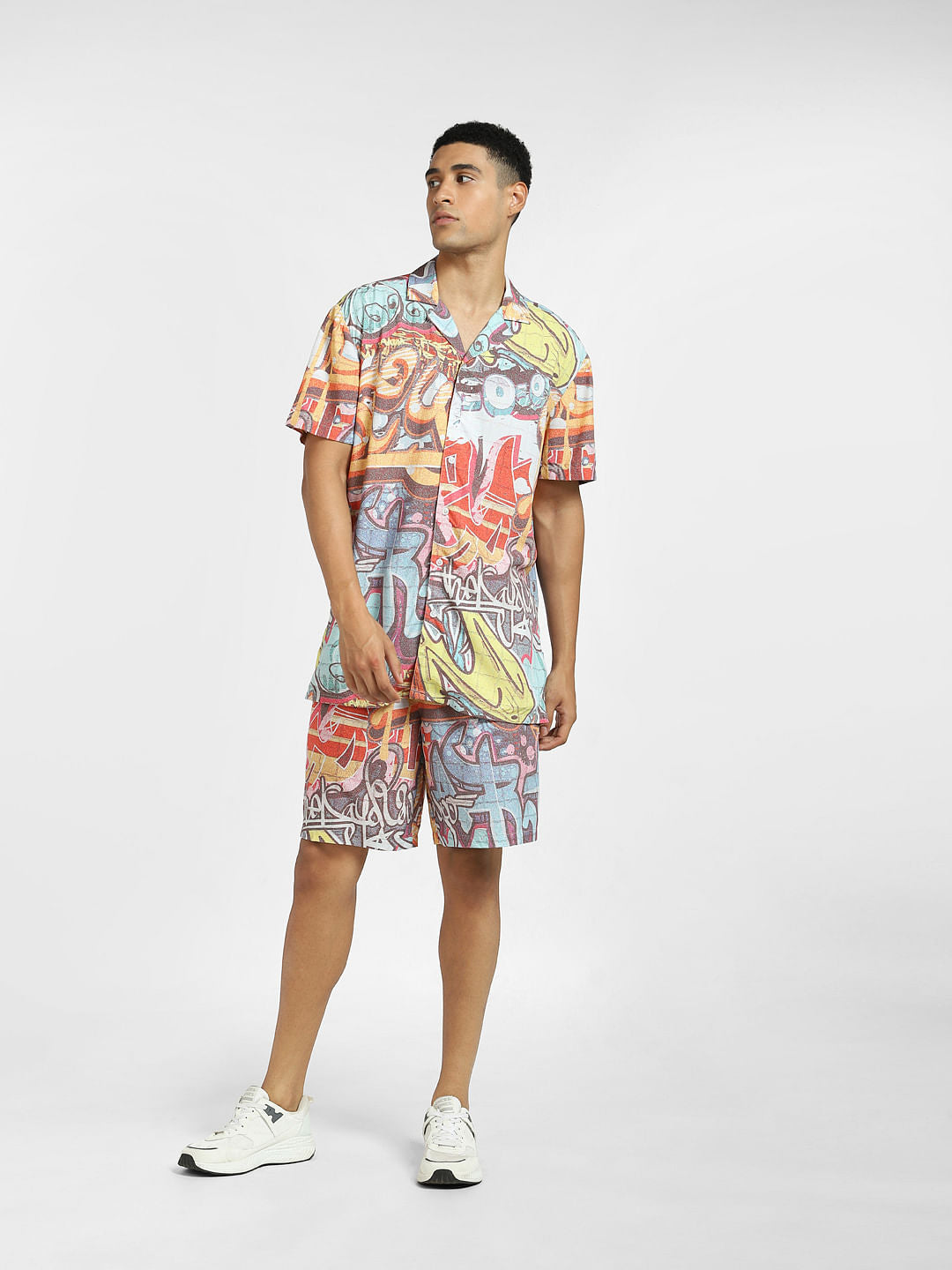 Orange Graffiti Print Co-ord Shirt