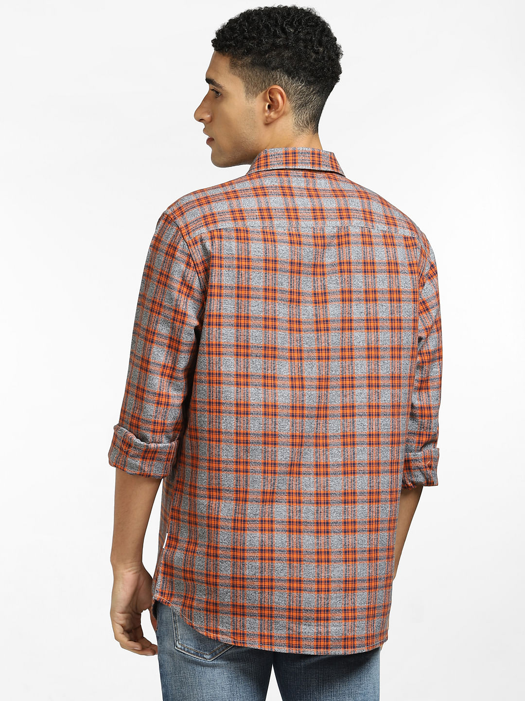 Orange Check Full Sleeves Shirt