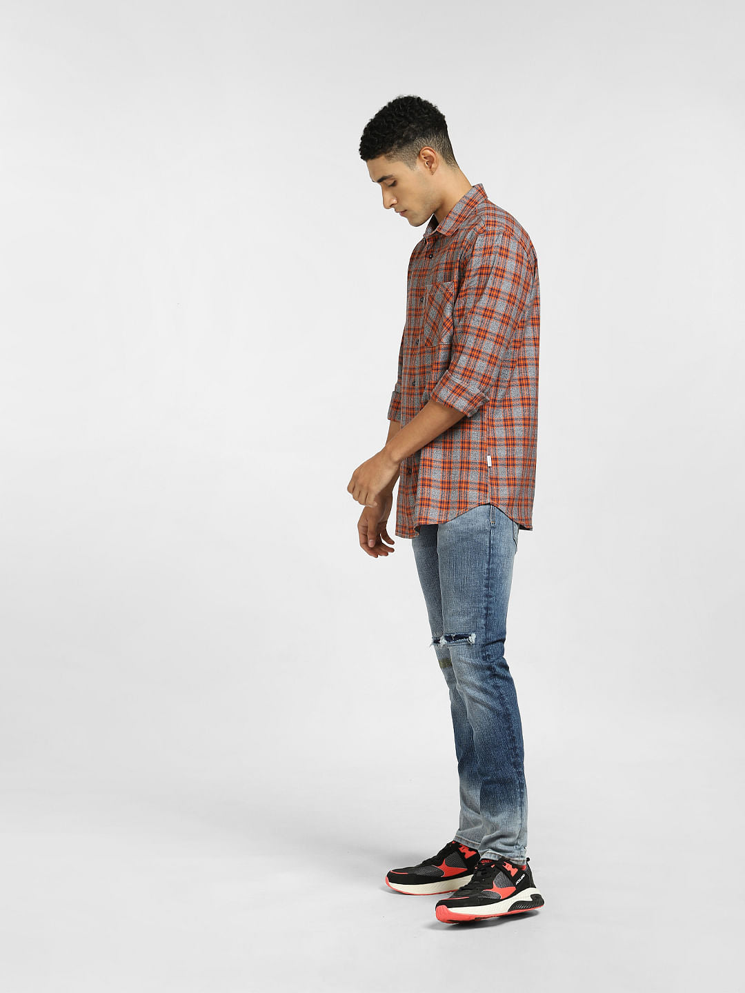 Orange Check Full Sleeves Shirt