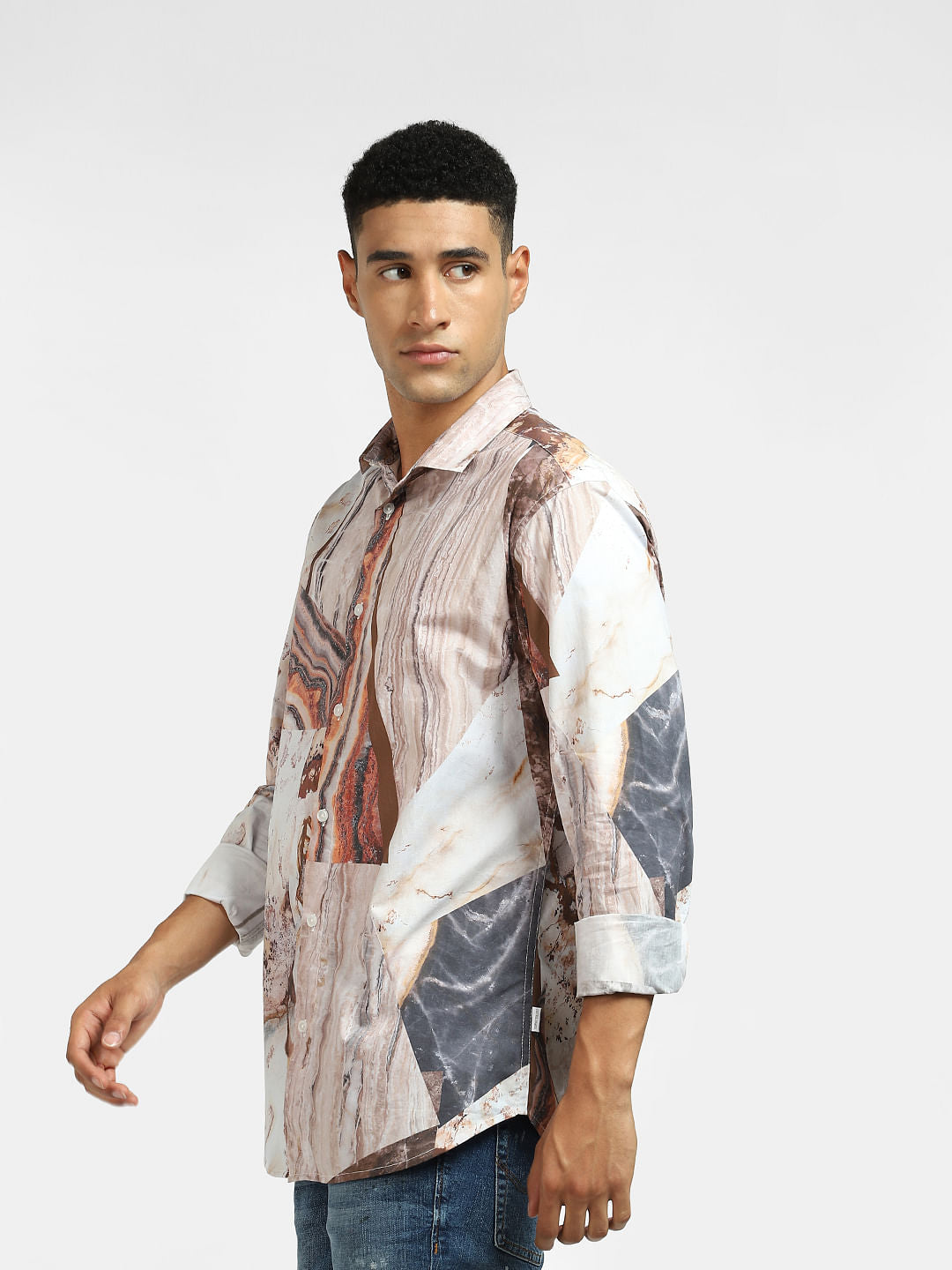 Brown Abstract Print Full Sleeves Shirt