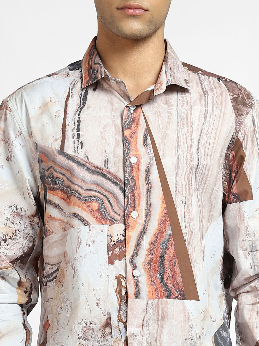 Brown Abstract Print Full Sleeves Shirt