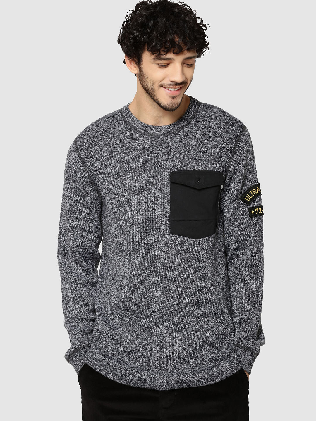 Dark Grey Patch Pocket Pullover