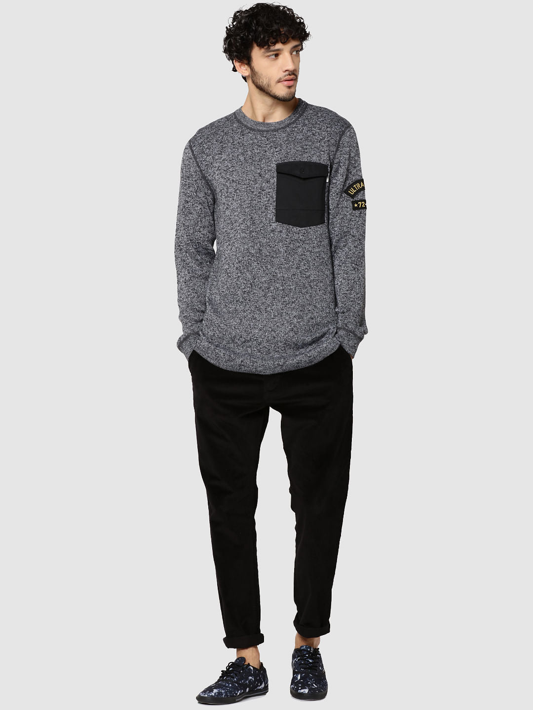 Dark Grey Patch Pocket Pullover