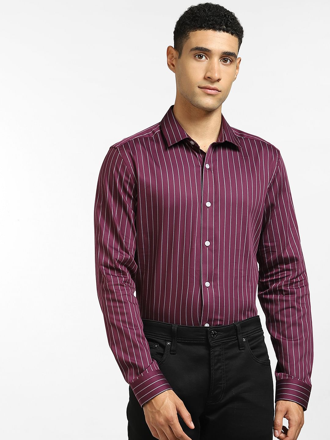 Purple Striped Full Sleeves Shirt