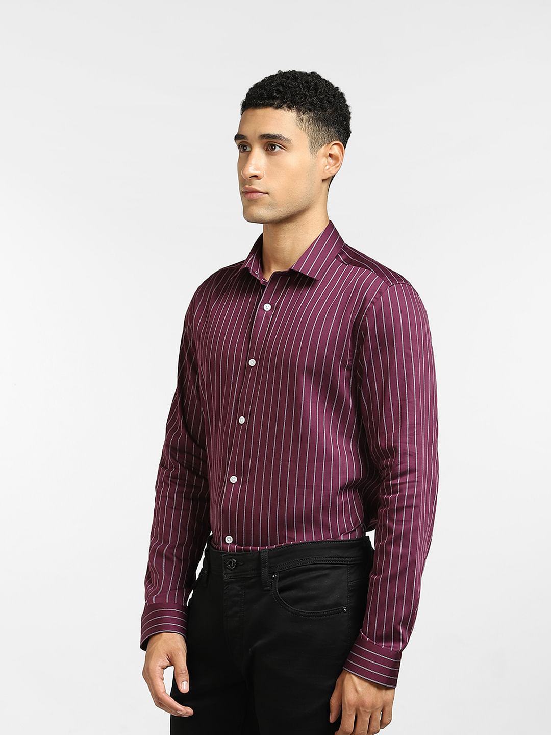 Purple Striped Full Sleeves Shirt
