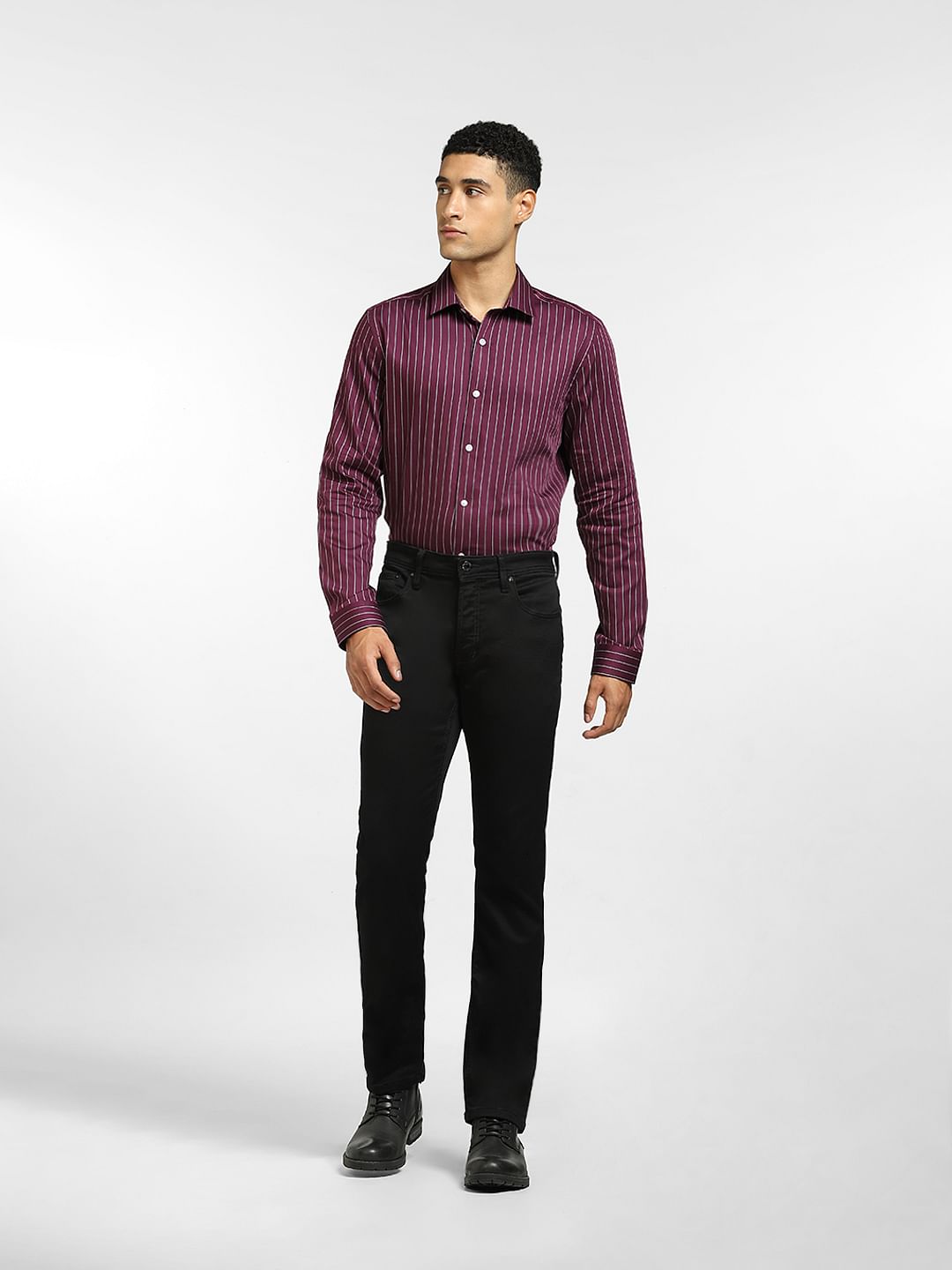 Purple Striped Full Sleeves Shirt