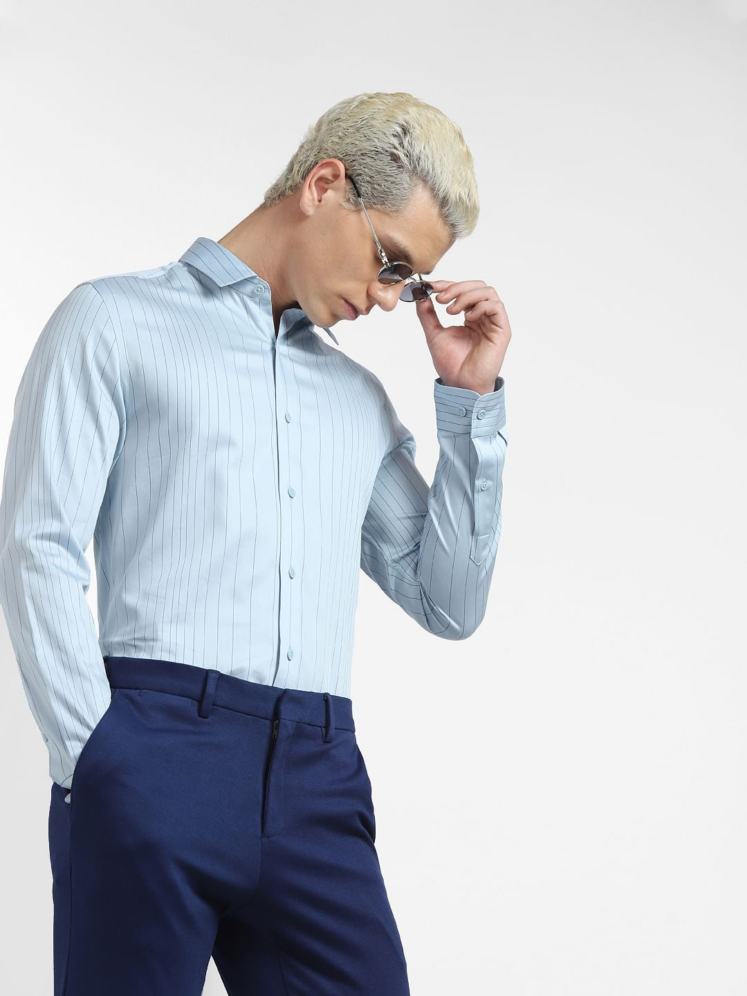 Blue Striped Full Sleeves Shirt