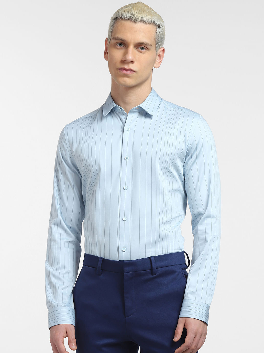 Blue Striped Full Sleeves Shirt