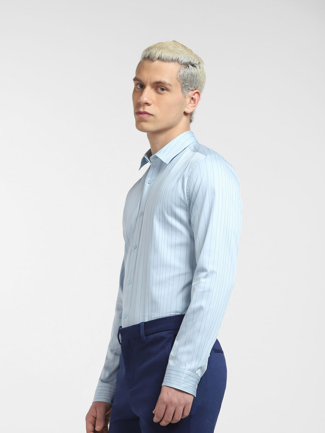Blue Striped Full Sleeves Shirt