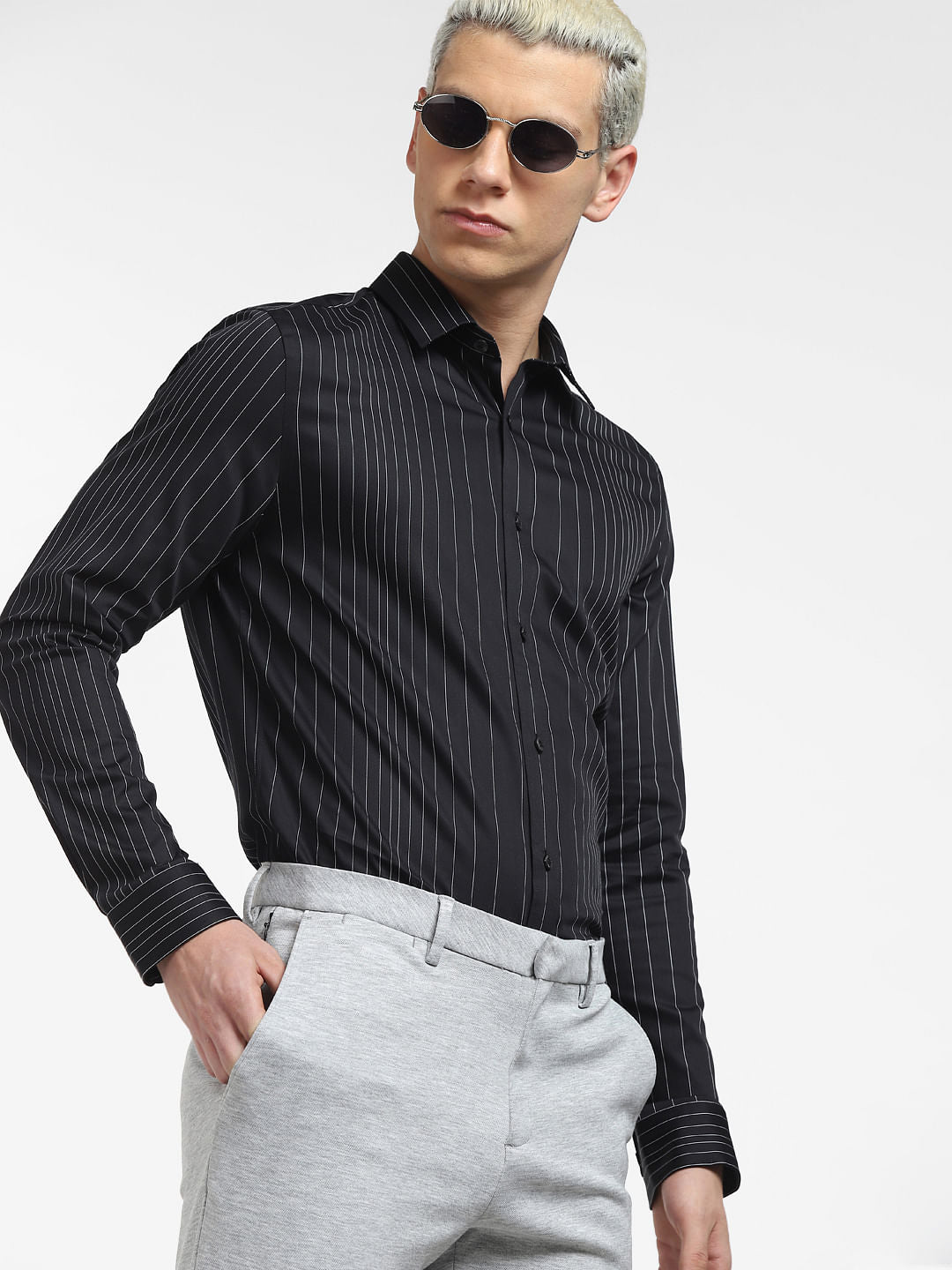 Black Striped Full Sleeves Shirt