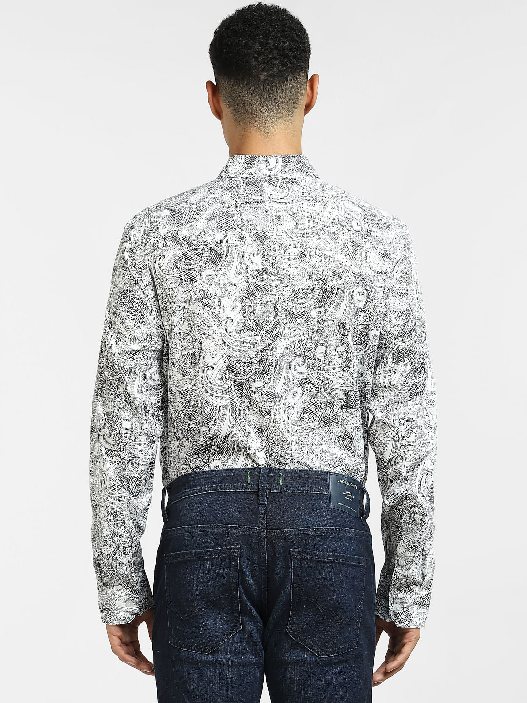 White Paisley Print Full Sleeves Shirt