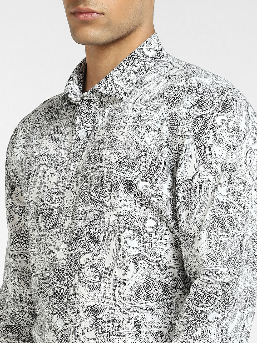 White Paisley Print Full Sleeves Shirt
