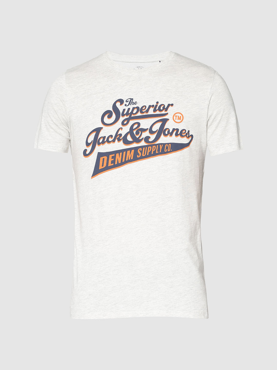 White Typographic Chest Print Slim Fit Crew Neck T-Shirt
