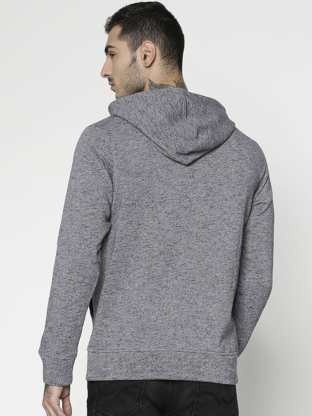 Grey Text Print Hooded Sweatshirt