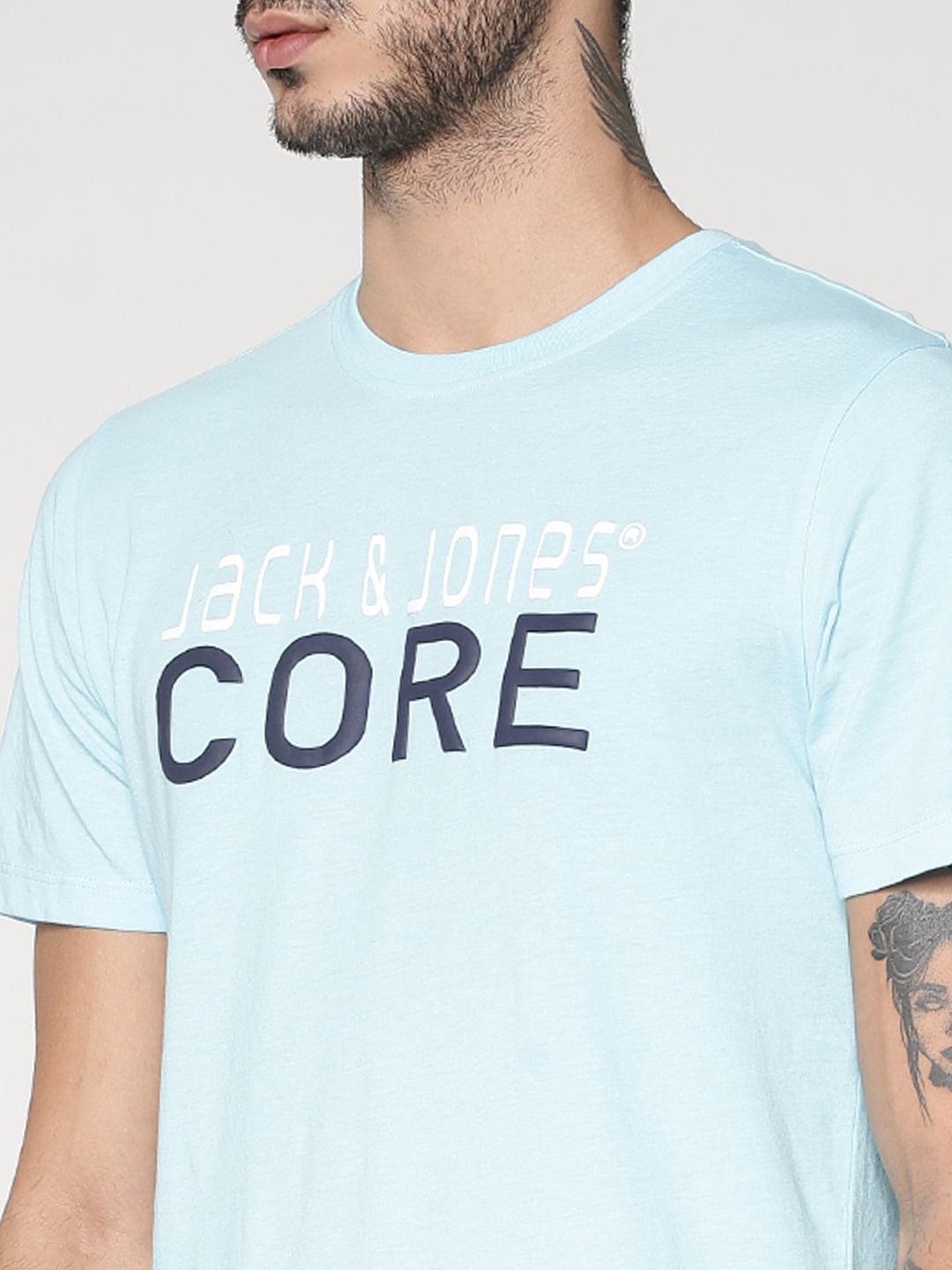 Blue Core Text Print Slim Fit Crew Neck T-Shirt
