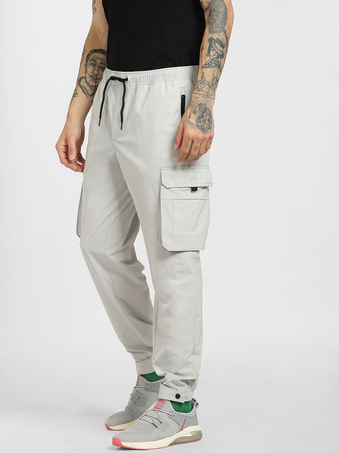 Grey Mid Rise Drawstring Pants