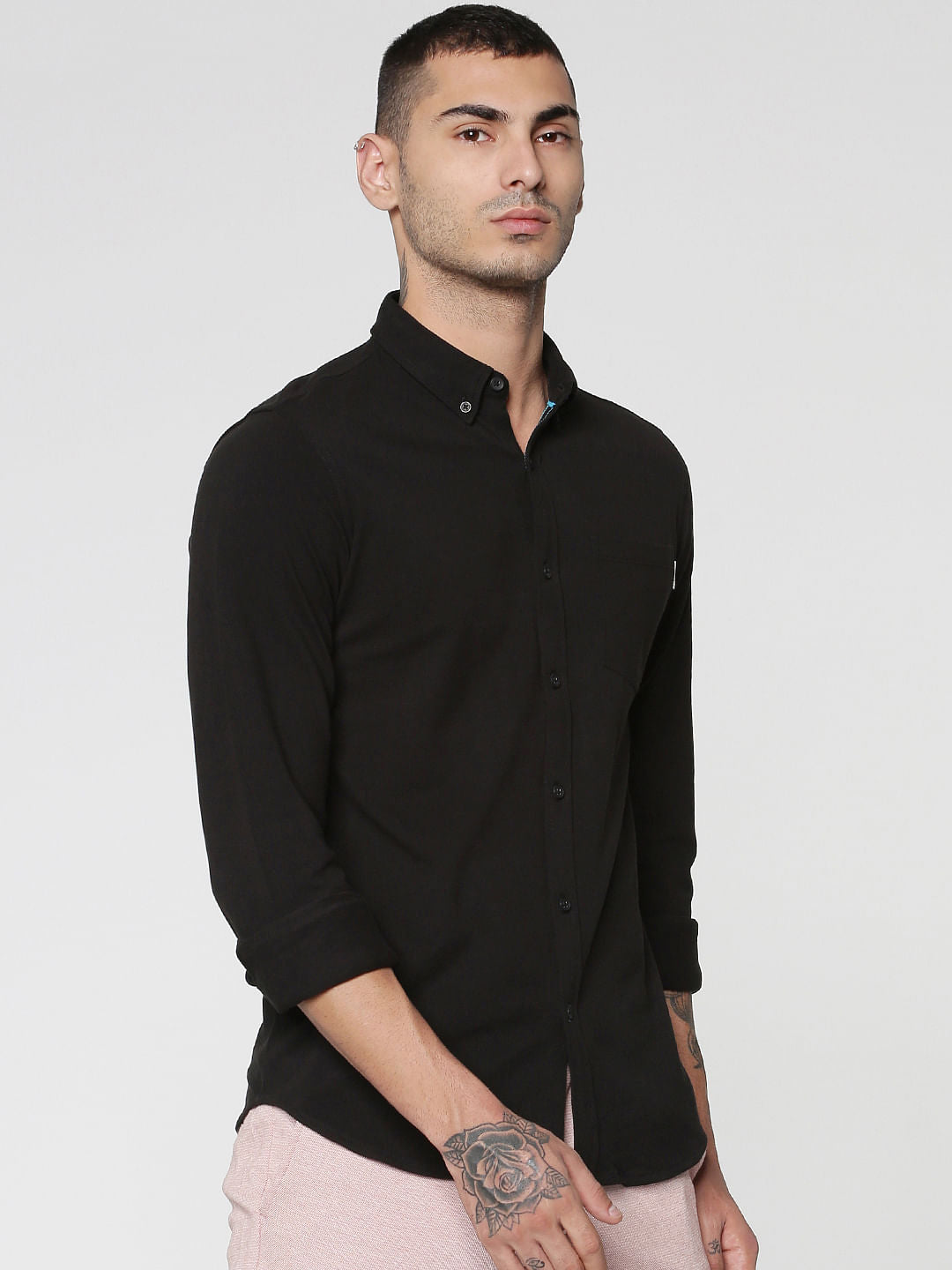 Black Slim Fit Full Sleeves Shirt