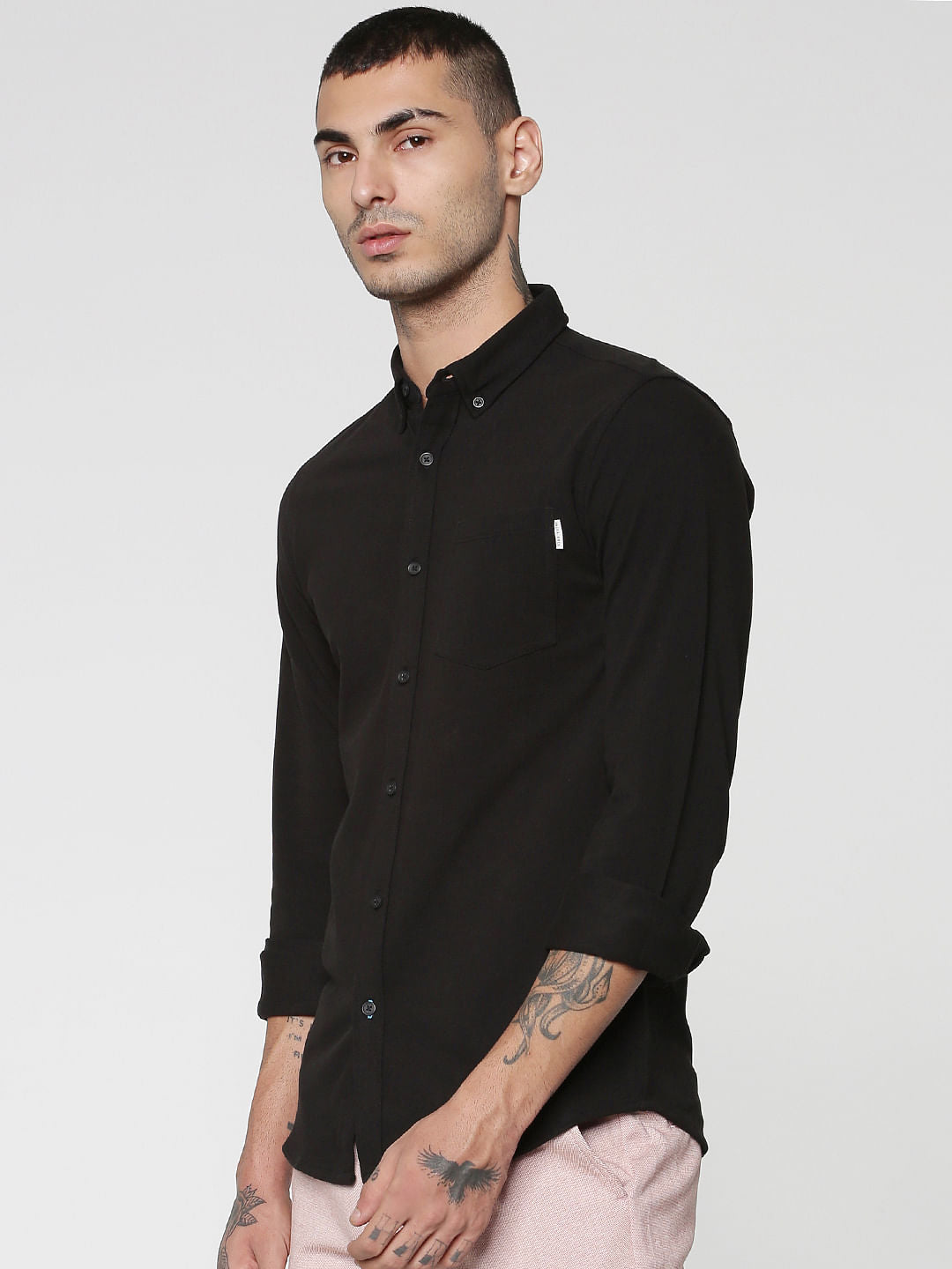 Black Slim Fit Full Sleeves Shirt