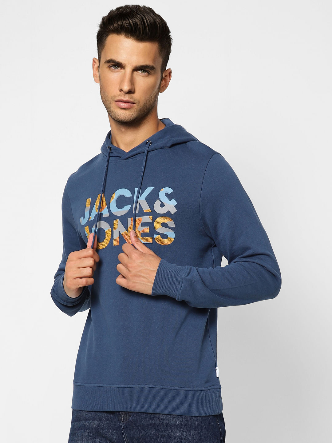 Blue Logo Print Hooded Sweatshirt