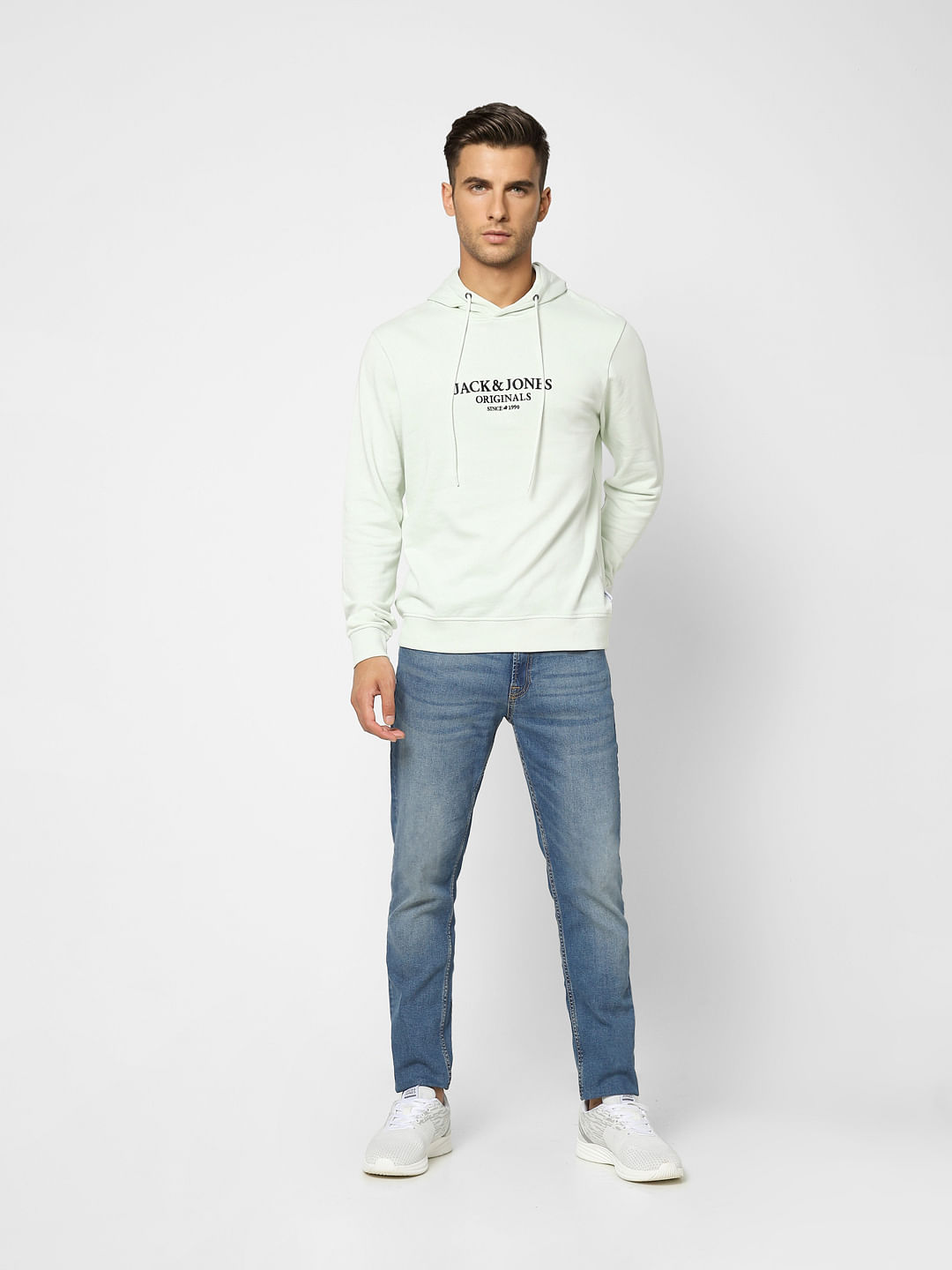 Light Blue Logo Print Hooded Sweatshirt