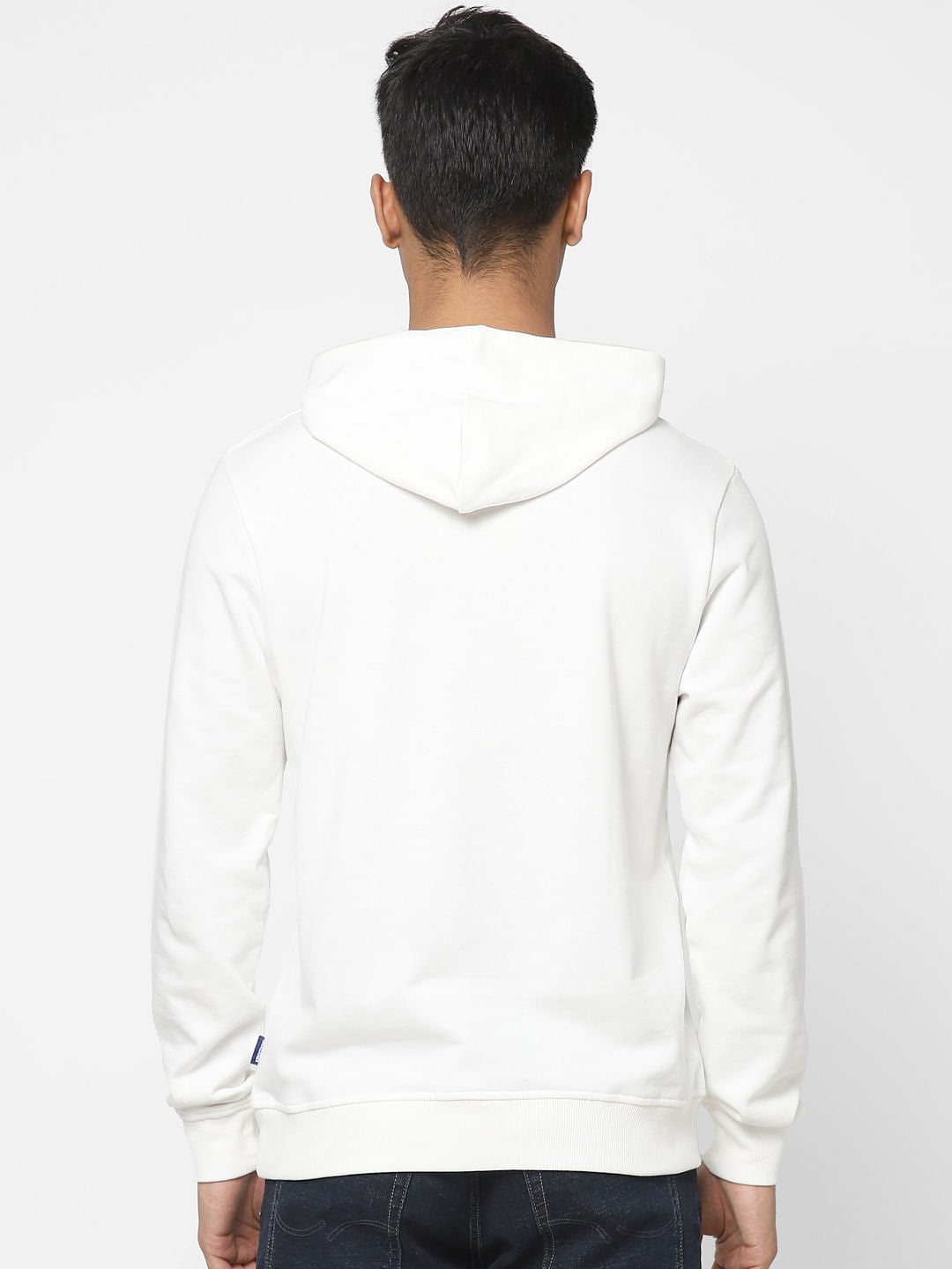 White Logo Print Hooded Sweatshirt
